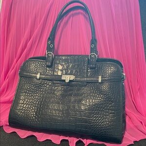 Elegant Black Crocodile-Embossed Kesslord tote